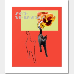 Eco-friendly with a black cat on the color background Posters and Art